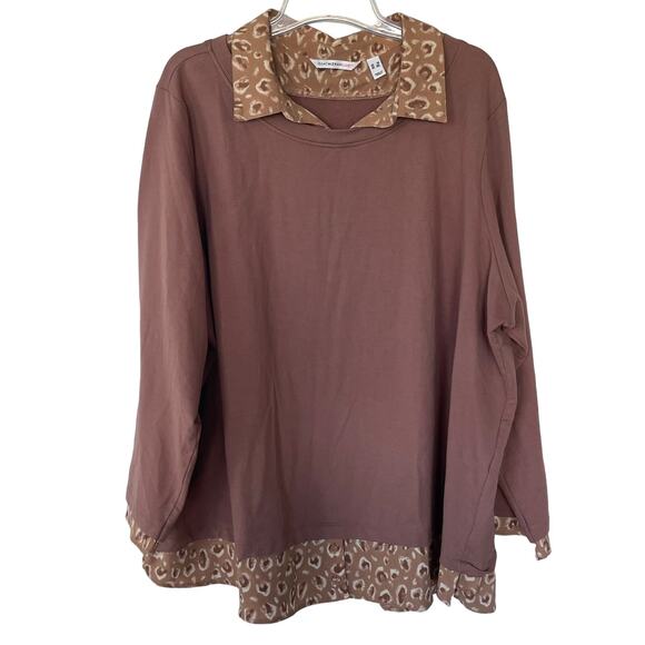 Isaac Mizrahi Sweaters - Isaac Mizrahi French Terry & Woven Layered Top-Chestnut Mousse size 3X
